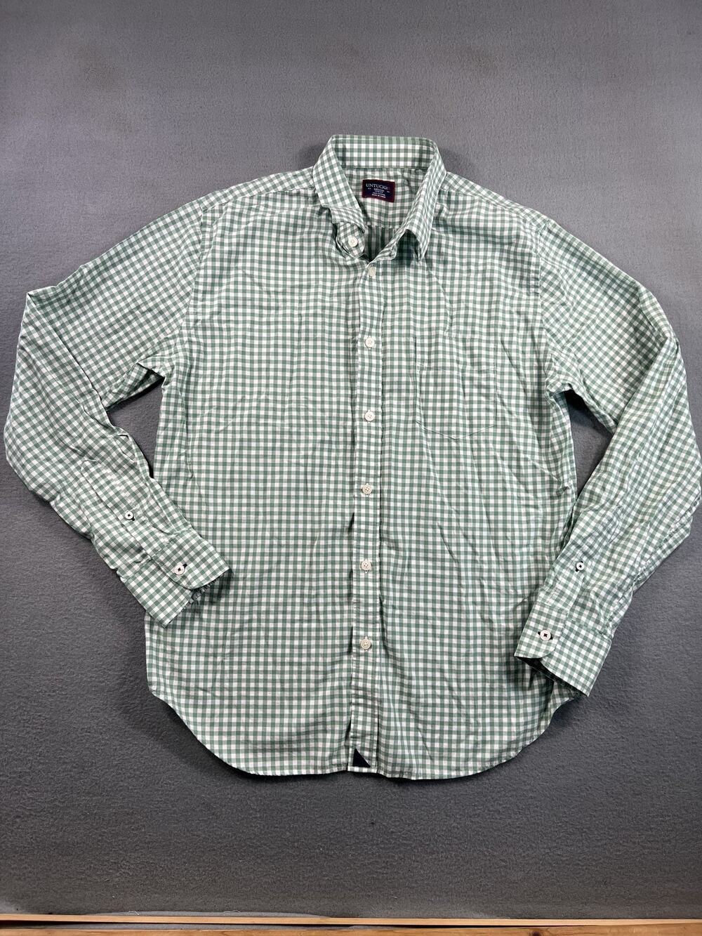 UNTUCKit Men's Medium Slim Fit Green Gingham Long Sleeve Shirt 100% Cotton